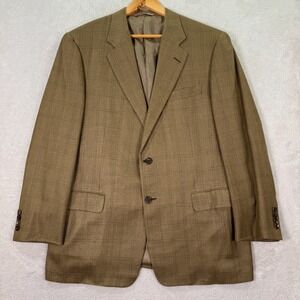 Hickey Freeman Blazer Jacket Men 42R Brown Plaid Silk Wool Blend Casual Academia
